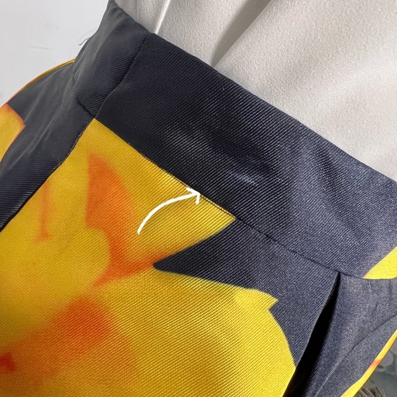 Navy Blue Casual Elegant Long Skirt With Yellow Flowers - Picture 2 of 6